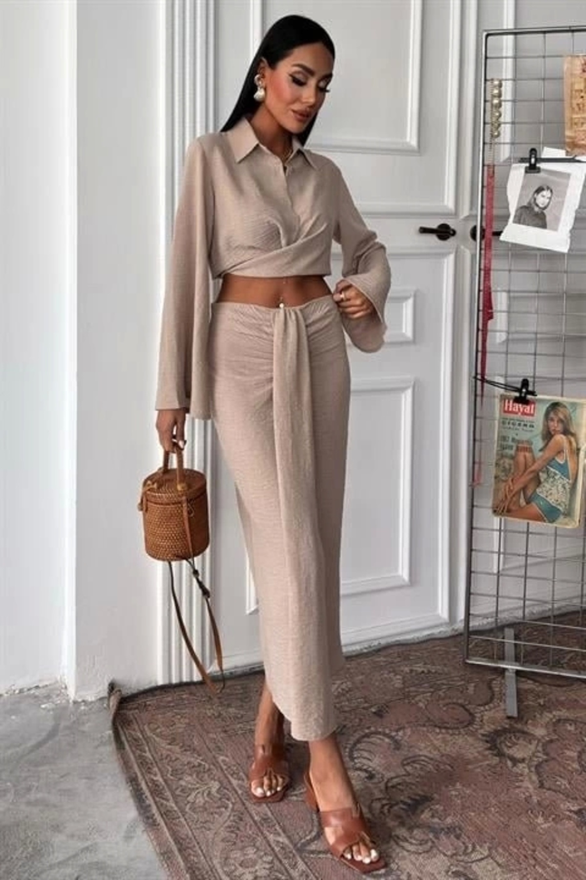 Butik-Crop Shirt and Skirt Gathered Design Suit 10195 1