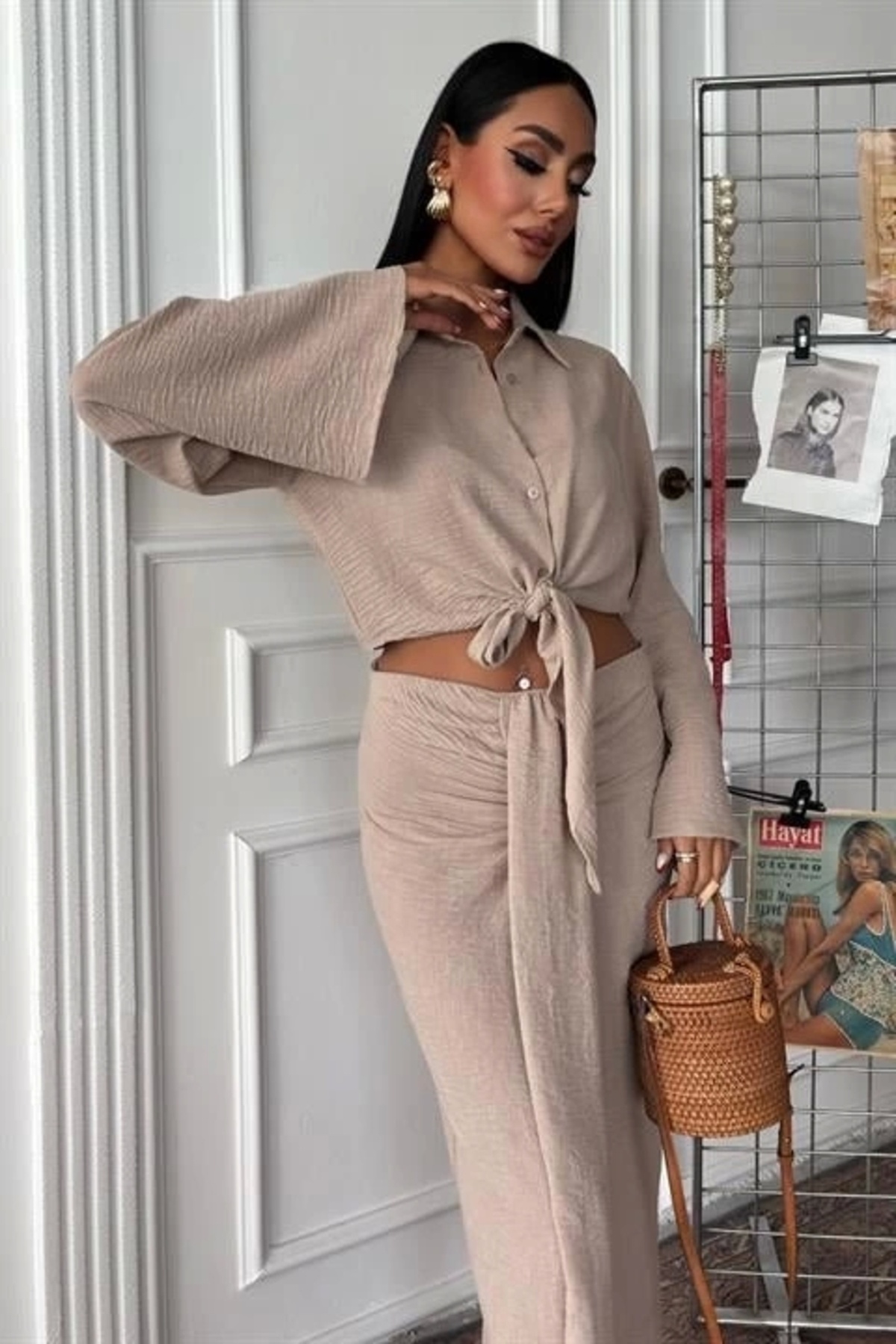 Butik-Crop Shirt and Skirt Gathered Design Suit 10195 8