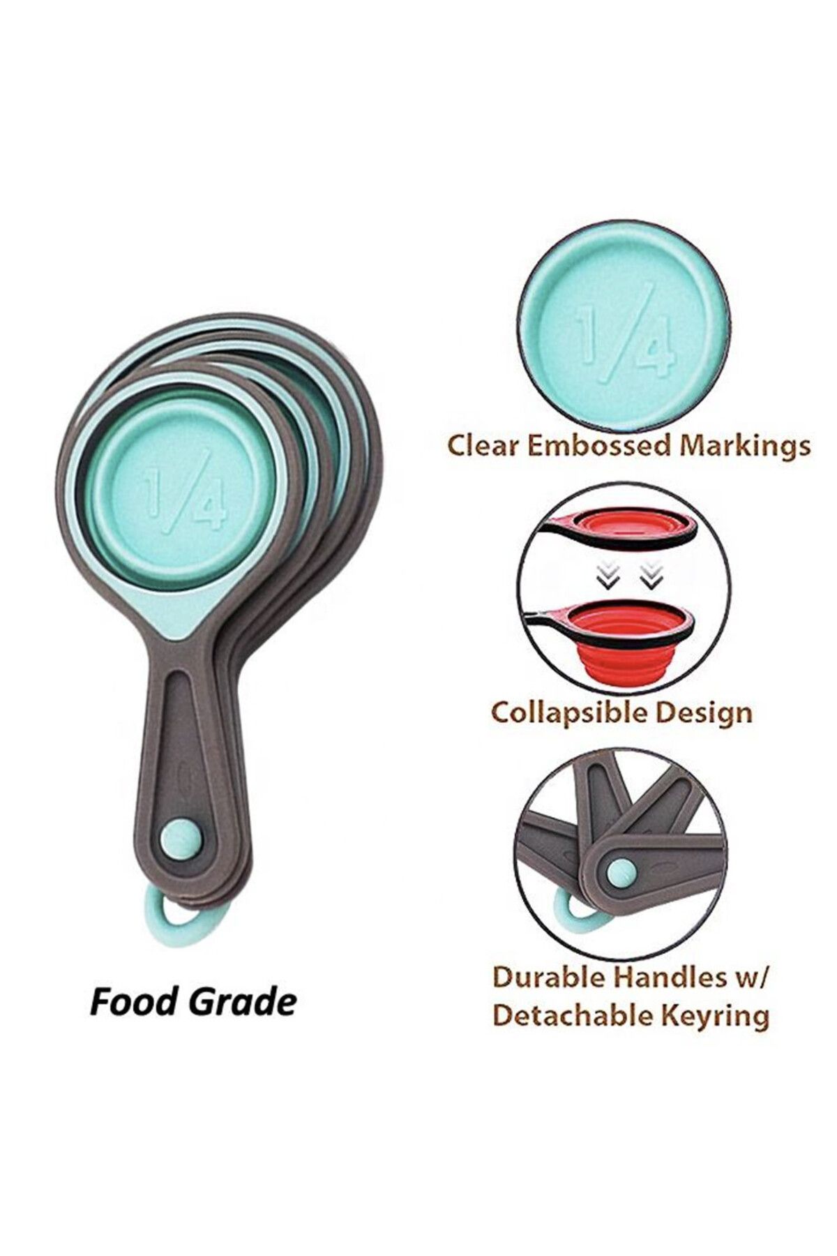 PUFO-Set of 4 different sized Pufo spoons for measuring ingredients, spices, gray/green 4