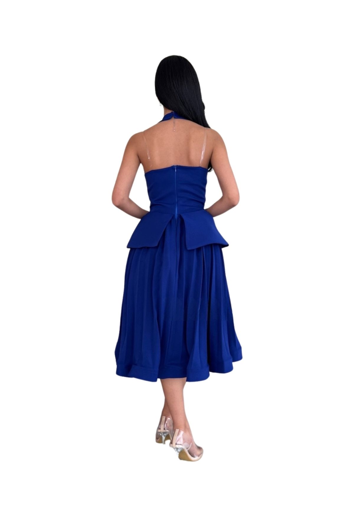 barlina-Indigo Pleated Sleeveless Blazer Dress 3