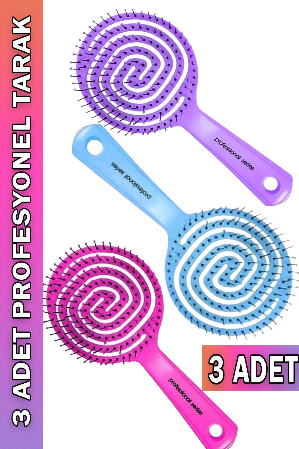 ESENLİWE 3 Adet Pro Üç Boyutlu Oval Saç Fırçası 3 Farklı Renk