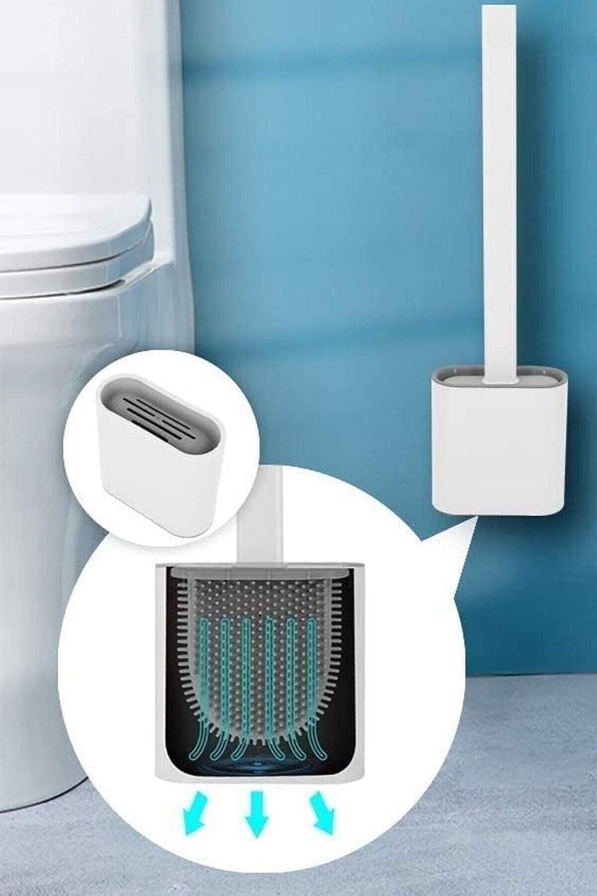 STOREMAX Silikon Banyo Tuvalet Klozet Temizleme Fırçası Ayaklı Ve Yapışkanlı Tutucu Set Beyaz