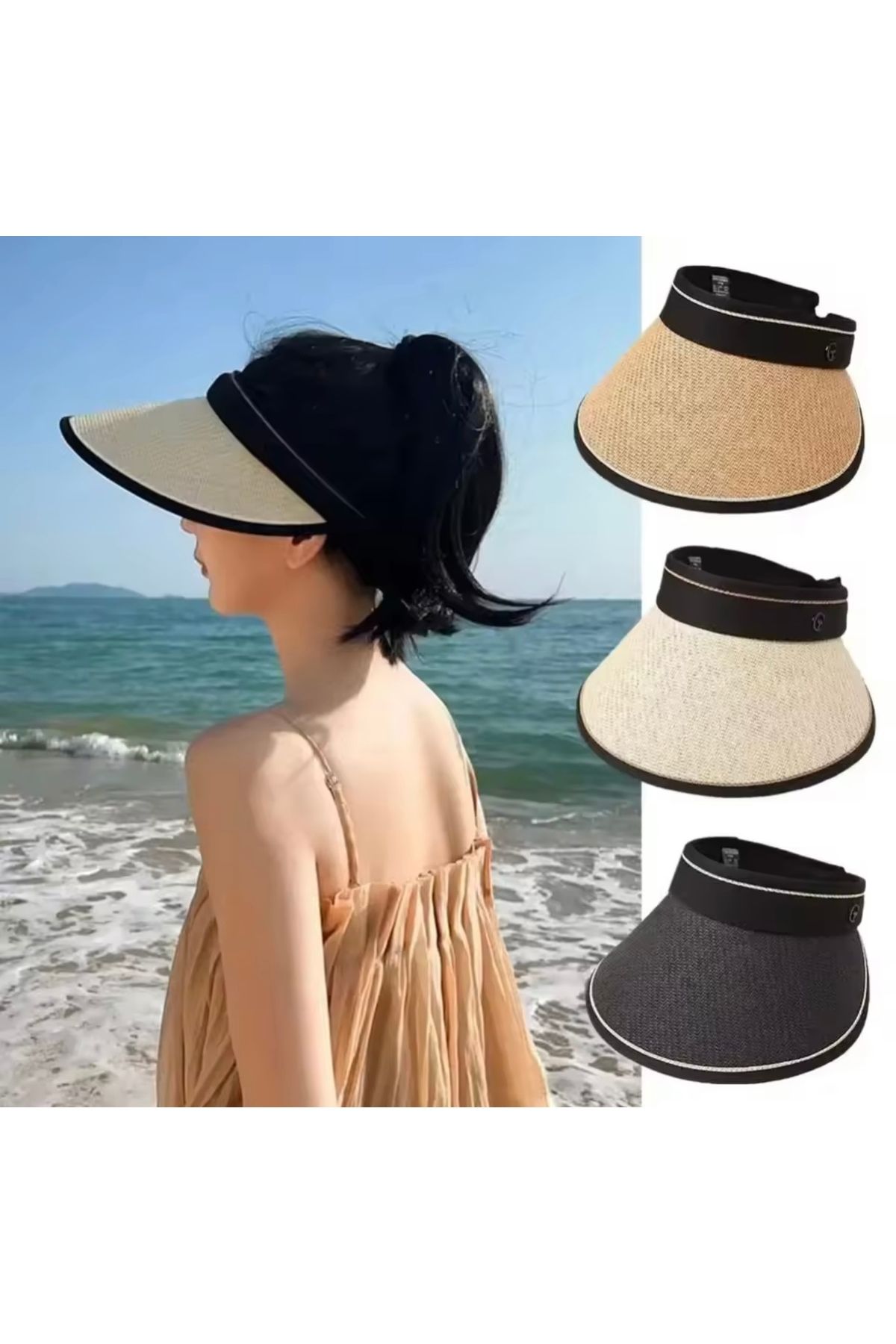 mahsel shop Hasır vizör UV korumalı plaj şapkası