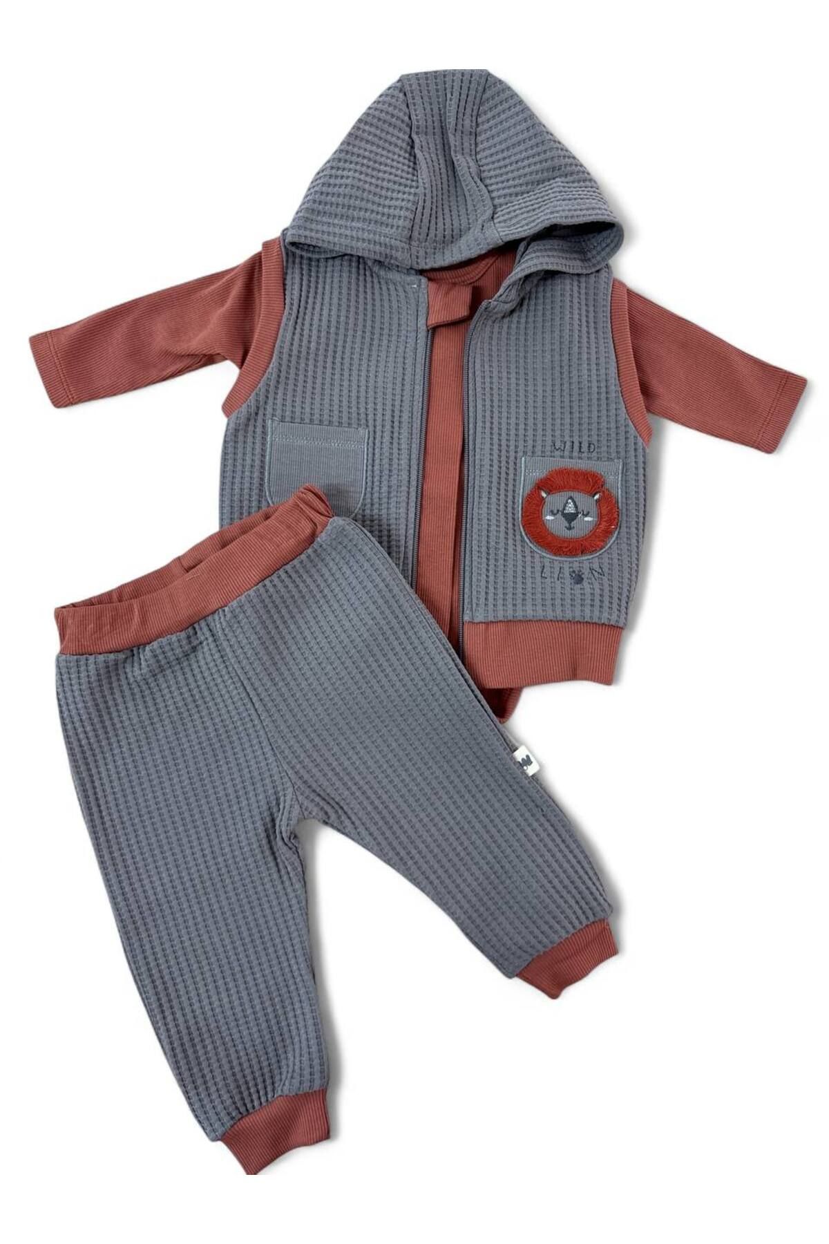 WOWOKİDS TAKIM BODY YELEK KAPÜŞONLU PANTOLON WAFFLE+COTTON