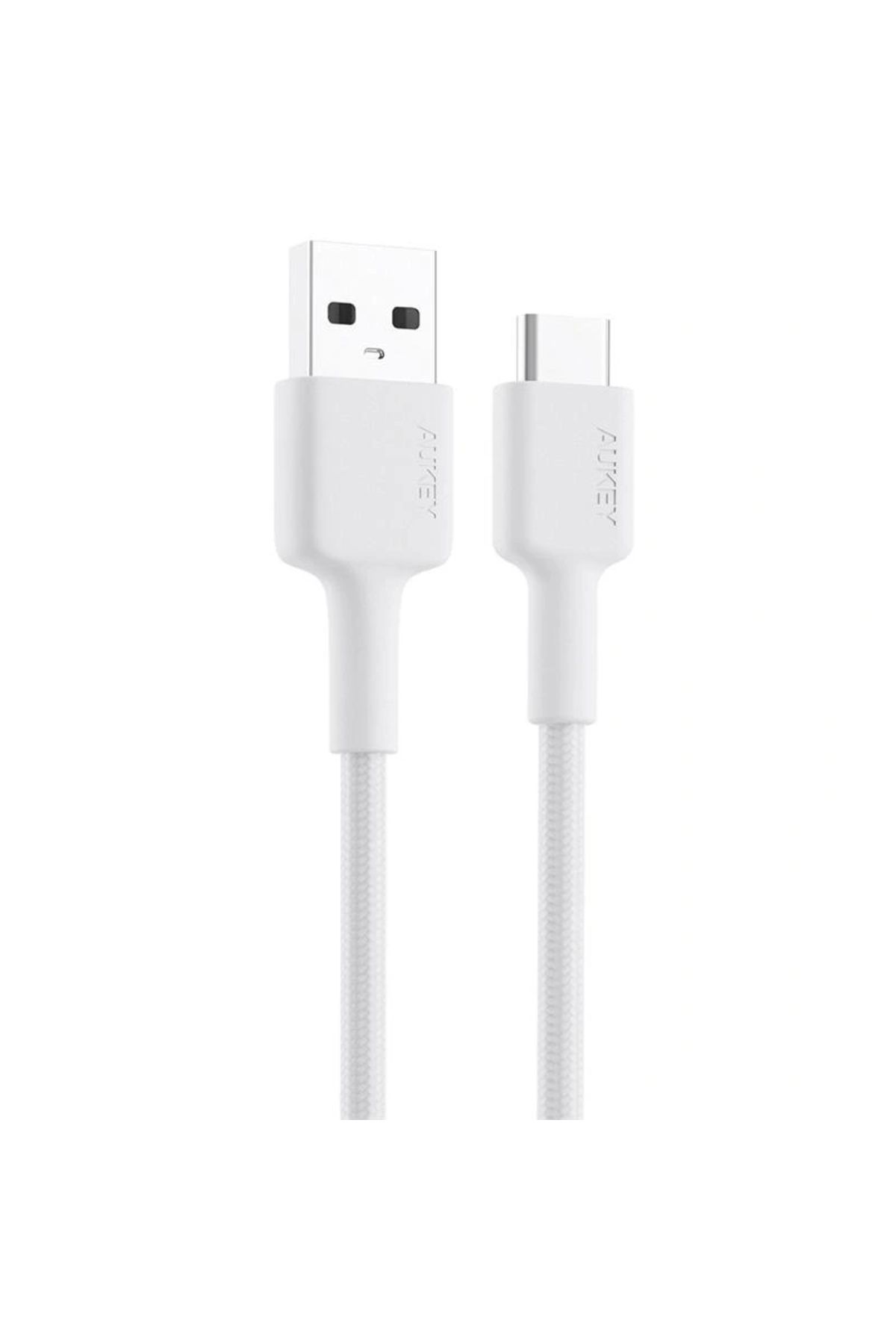 ShopNova AUKEY CB-CD30-WH NAYLON ÖRGÜLÜ USB-A TYPE-C ŞARJ KABLOSU 0.9MT