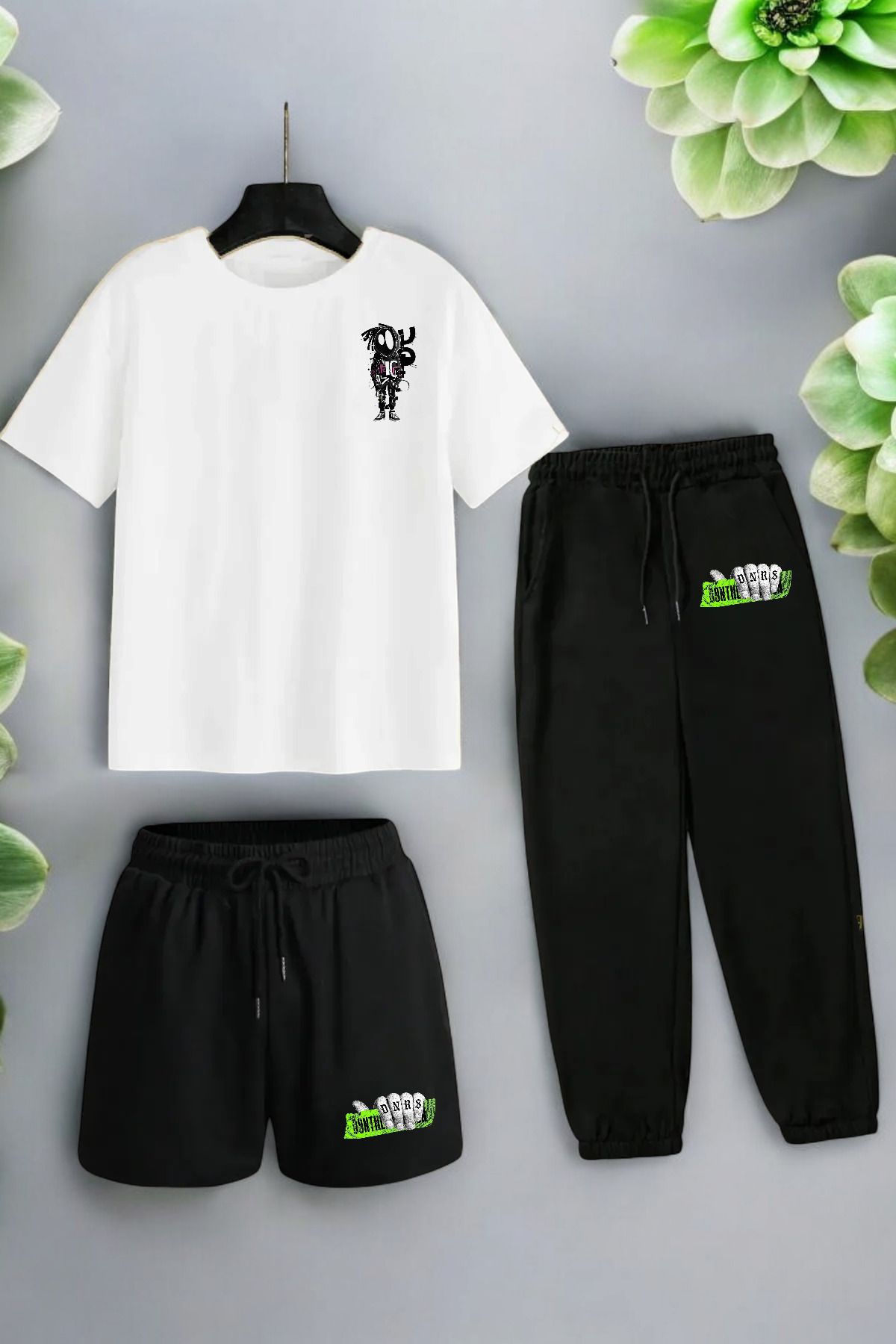 ELNOYA Unisex Siyah Oversize "DANS" Baskılı Rahat Günlük T-shirt-Eşofman