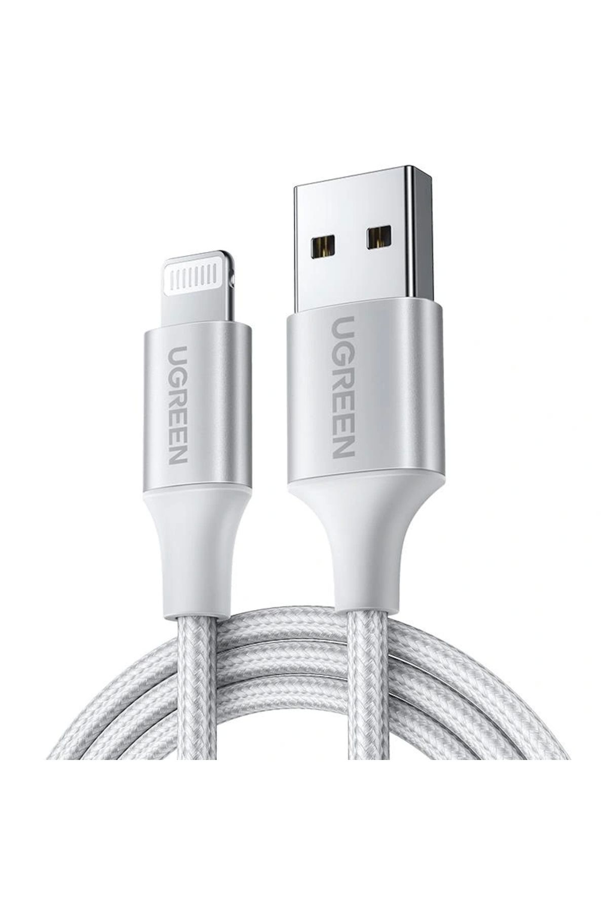 ShopNova UGREEN LIGHTNING TO USB-A ÖRGÜLÜ MFİ SERTİFİKALI İPHONE HIZLI ŞARJ KABLOSU 2 METRE GÜMÜŞ 60163