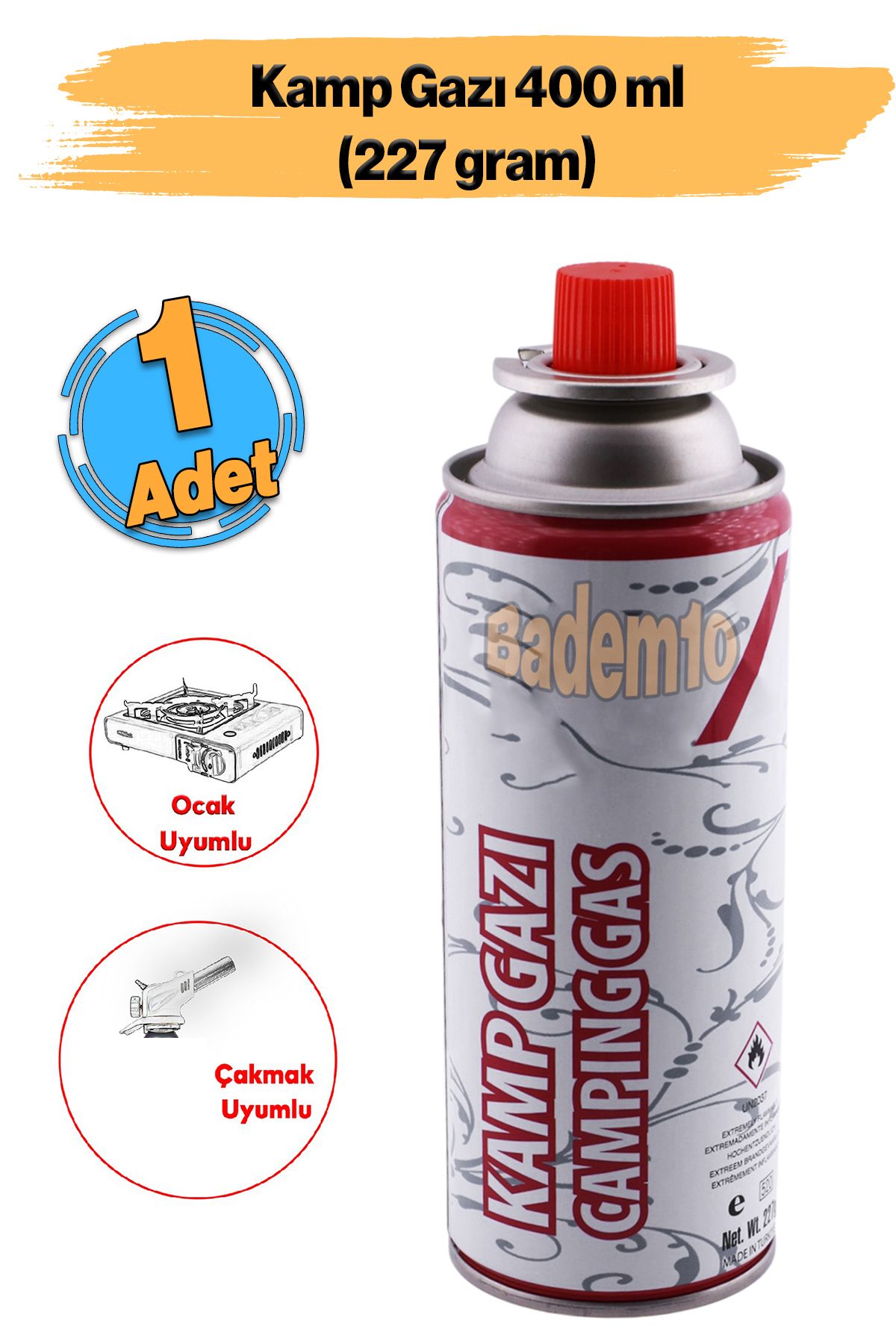 Badem10 Kamp Gazı (1 Adet) Bütan Propan Tüpü Portatif Ocak Kartuşu Tek kullanımlık Pürmüz 400 ml 227 gr