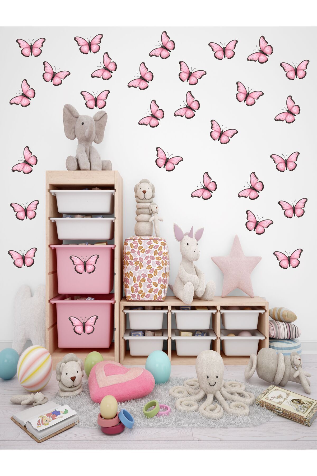 aiki Pembe Kelebekler Bebek Çocuk Odası Duvar Sticker 70 adet