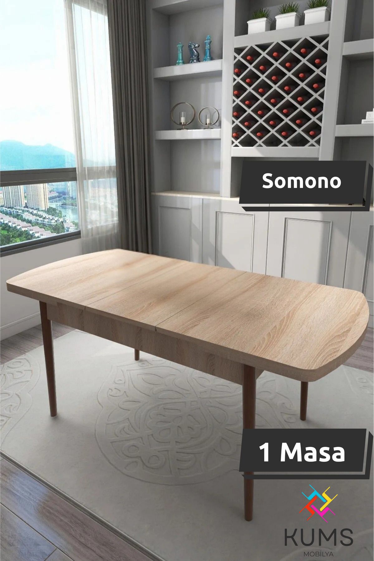 KUMS 6 Kişilik Açılabilir Kelebek Oval Ahşap Sadece Masa – Sonomo Renk, Modern Tasarım