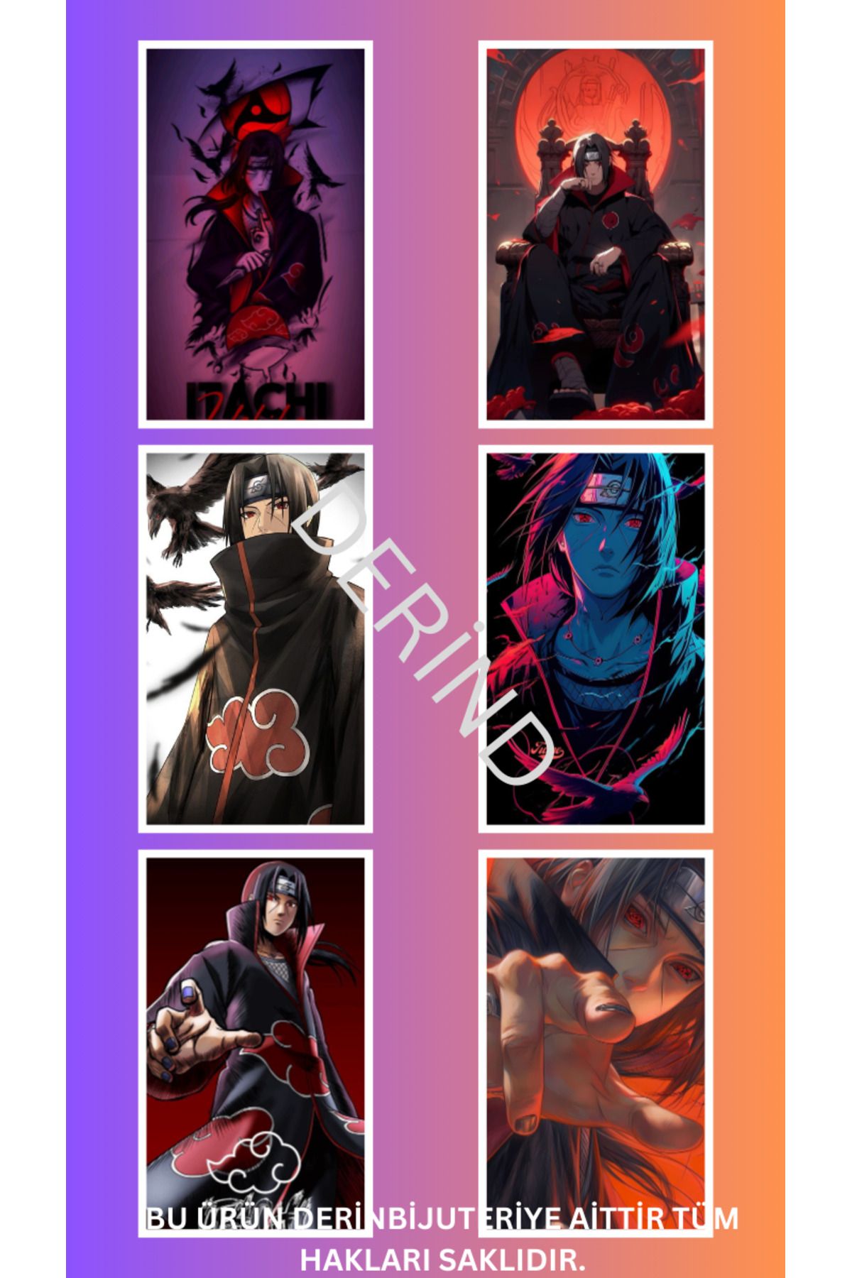 DERİND Itachi Uchiha 8 li Karışık Sticker Fotokart