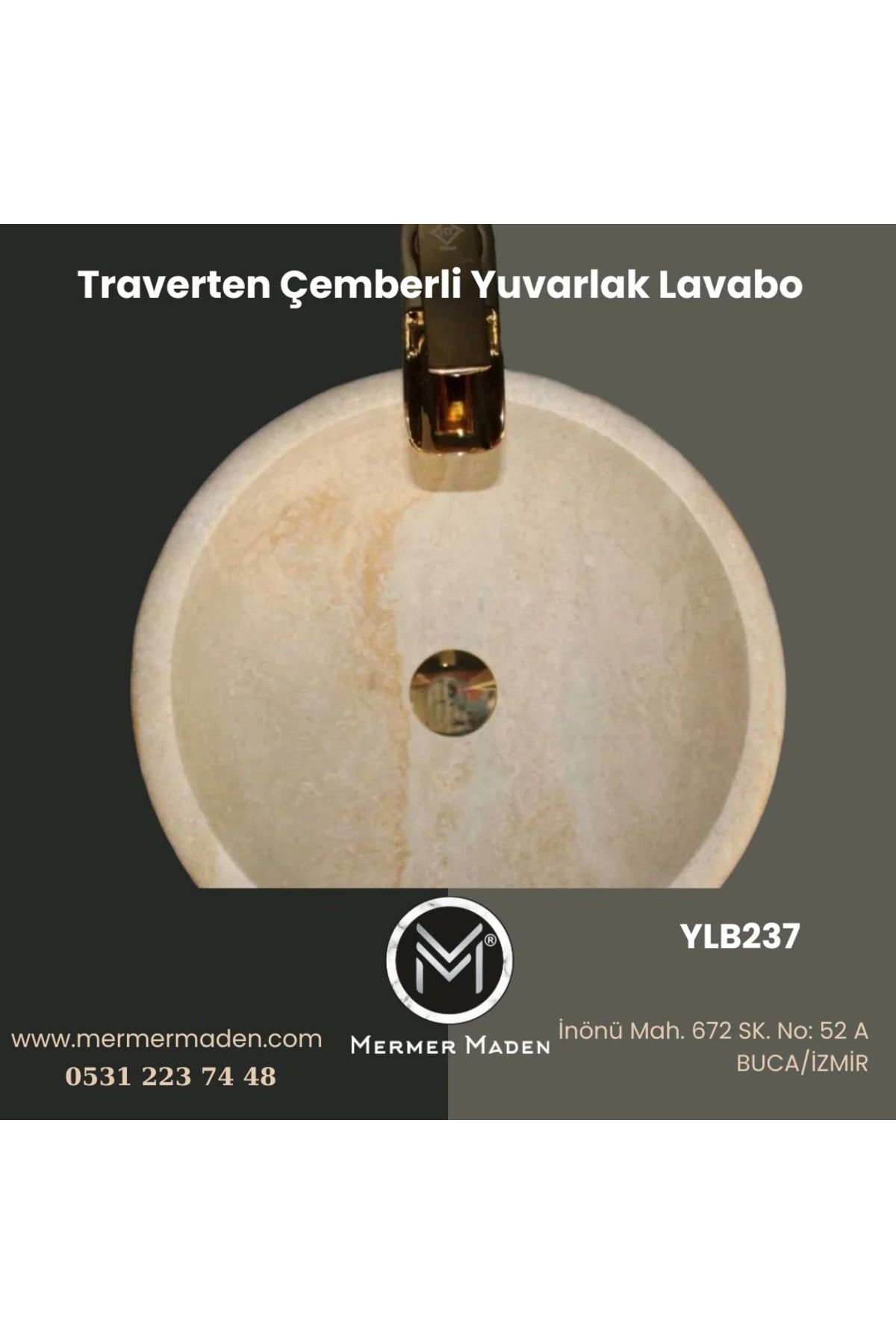 MermerMaden Traverten Çemberli Yuvarlak Lavabo