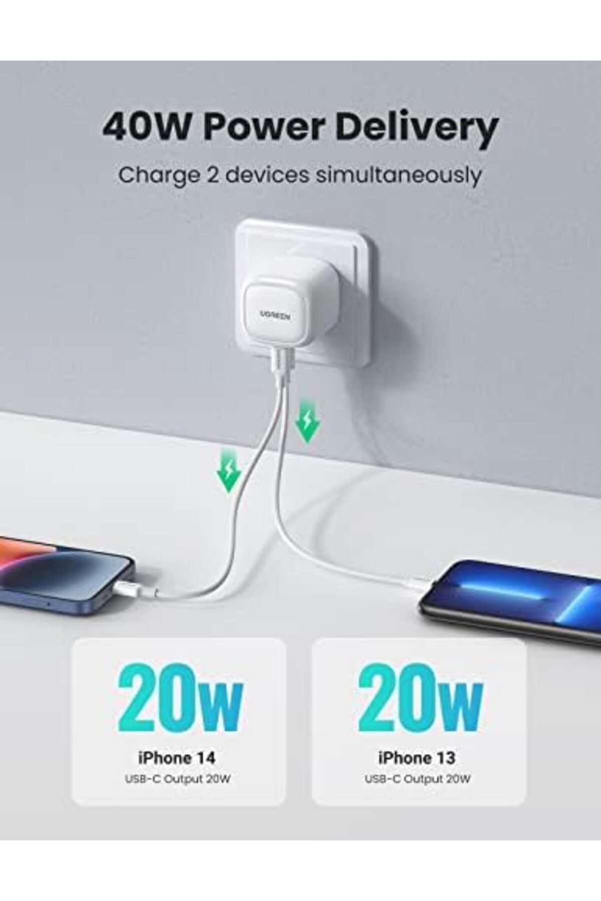 Ugreen-شاحن PD 40 واط USB-C قابل للطي 20 واط ثنائي المنفذ شاحن سريع لأجهزة iPhone 14 وiPad وSamsung 4