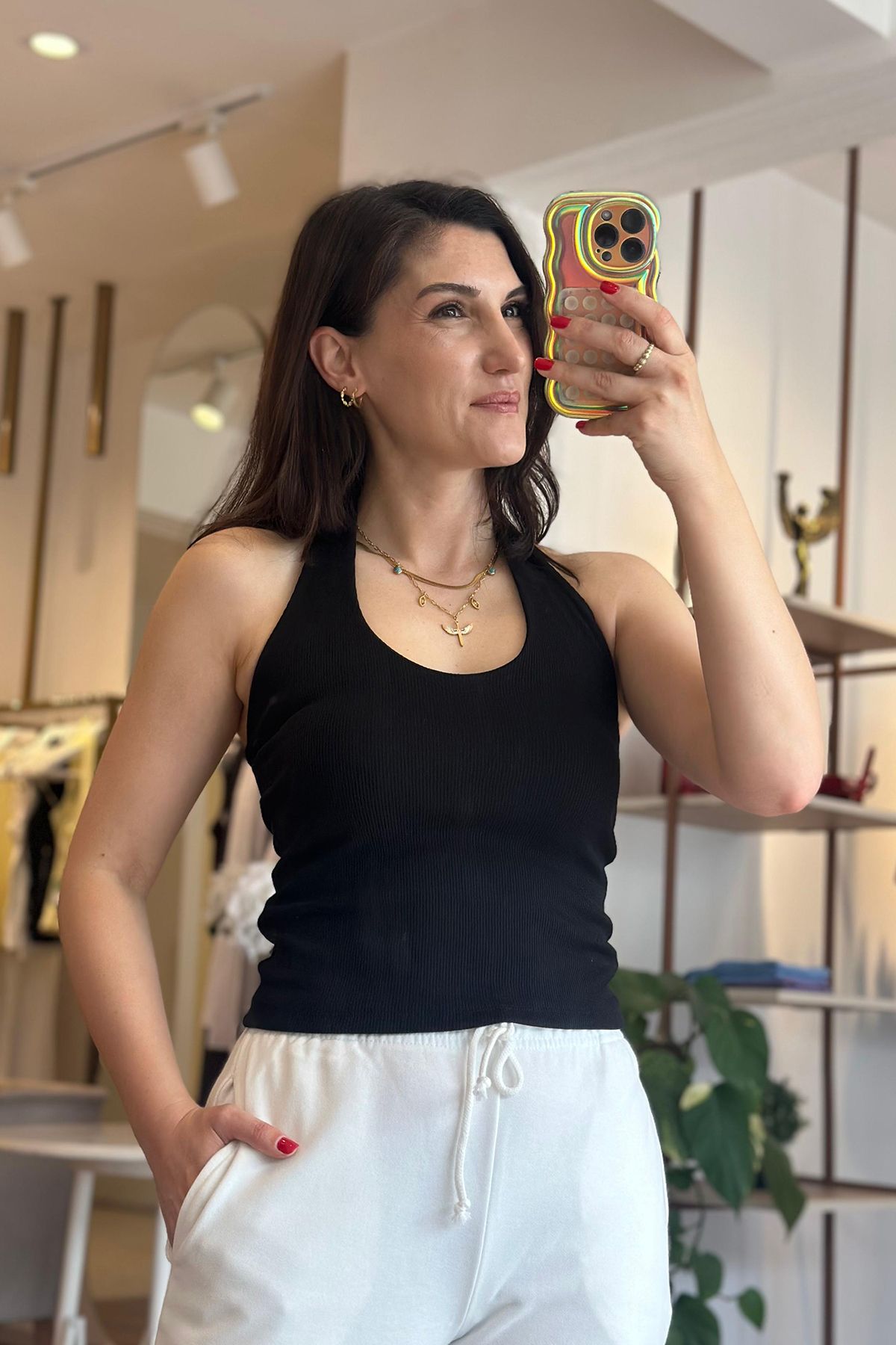 Unique Boutique Siyah Kalın Askılı Likralı Basıc