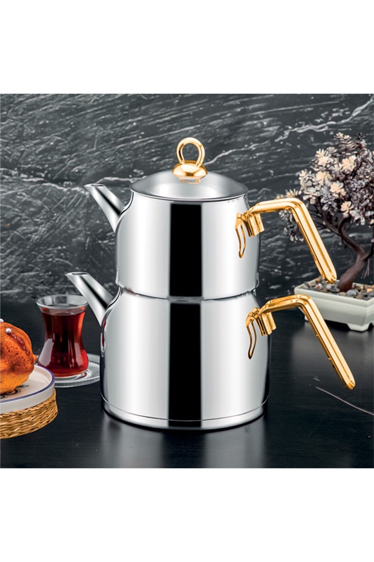 ÖZLİFE Luna 4 Parça Çaydanlık XL Sade Gold