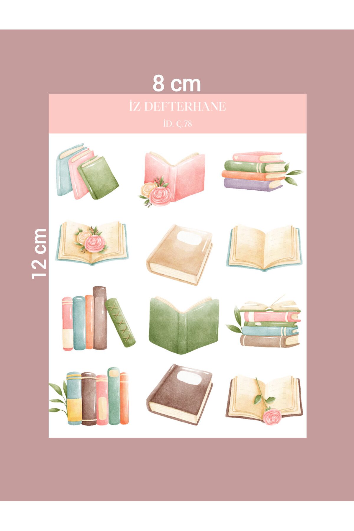İZ DEFTERHANE Renkli Kitaplar Çıkartma Sticker (Defter, ajanda, planlayıcılar, bullet journal için uygun)