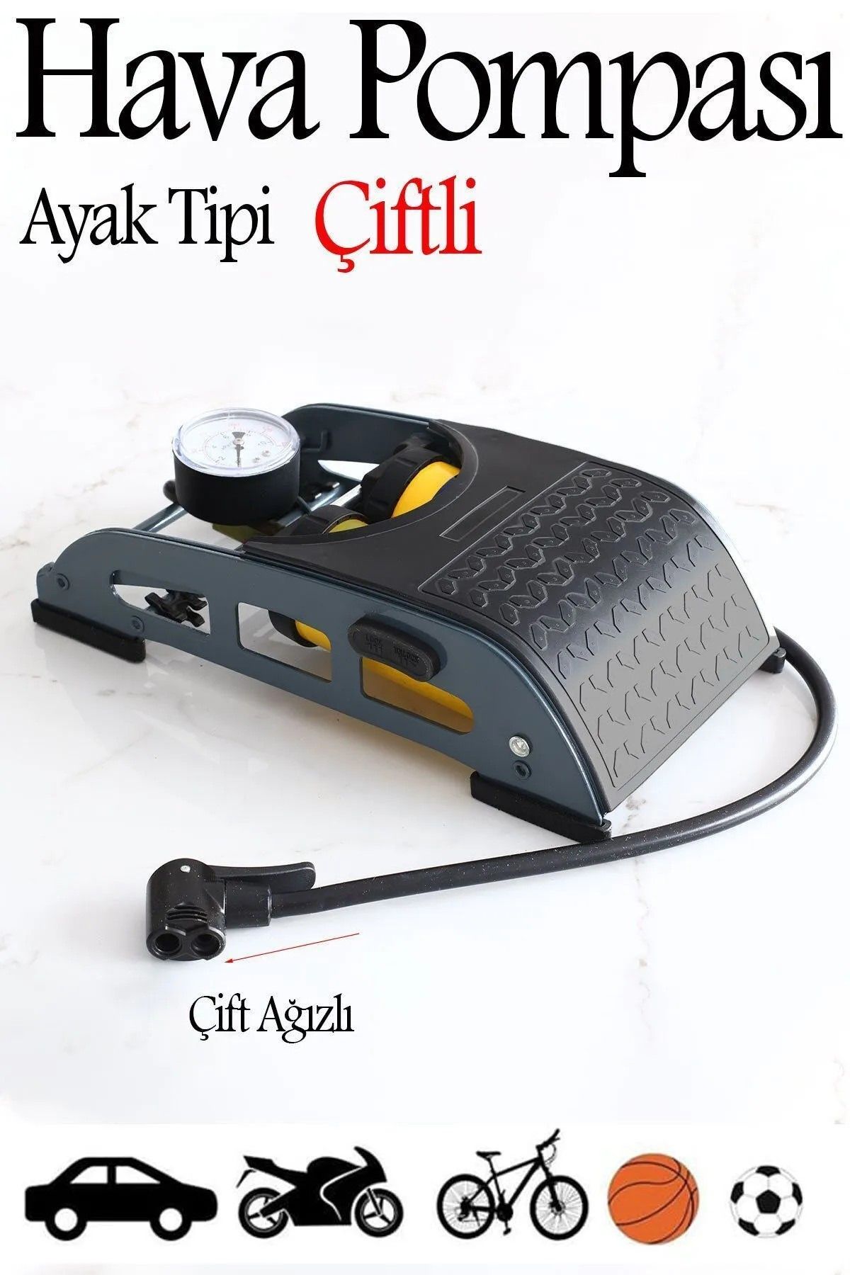 nublado Ayaklı Tipi Hava Pompası Göstergeli Kilitli Çiftli Hava Depolu Teker Araç Bisiklet Pompası MFt