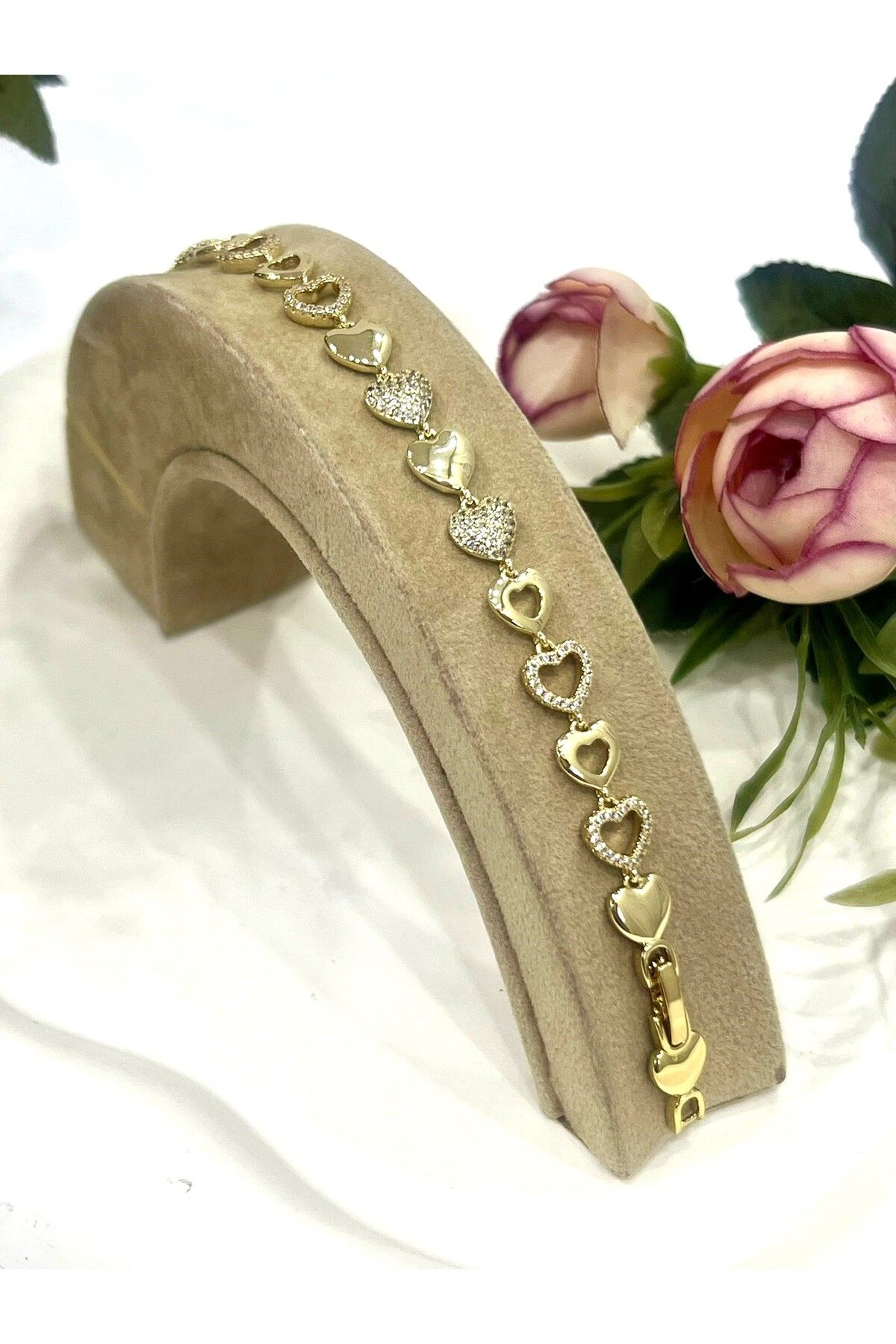 masal takı&aksesuar XUPING Zirkon Taşlı Kalp Detay Bileklik (14K Gold/17-19cm)