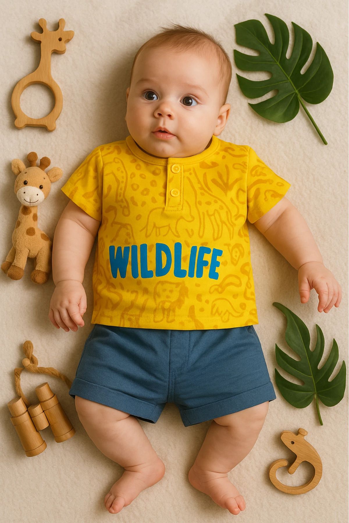 Çıldırıns Yazlık Wildlife Baskılı 2’li Bebek Takım