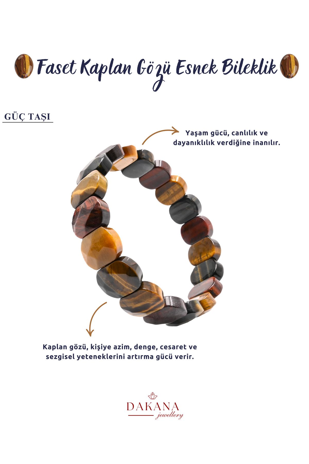 DAKANA JEWELLERY Sertifikalı Faset Kesim Kaplan Gözü Doğal Taş Bileklik