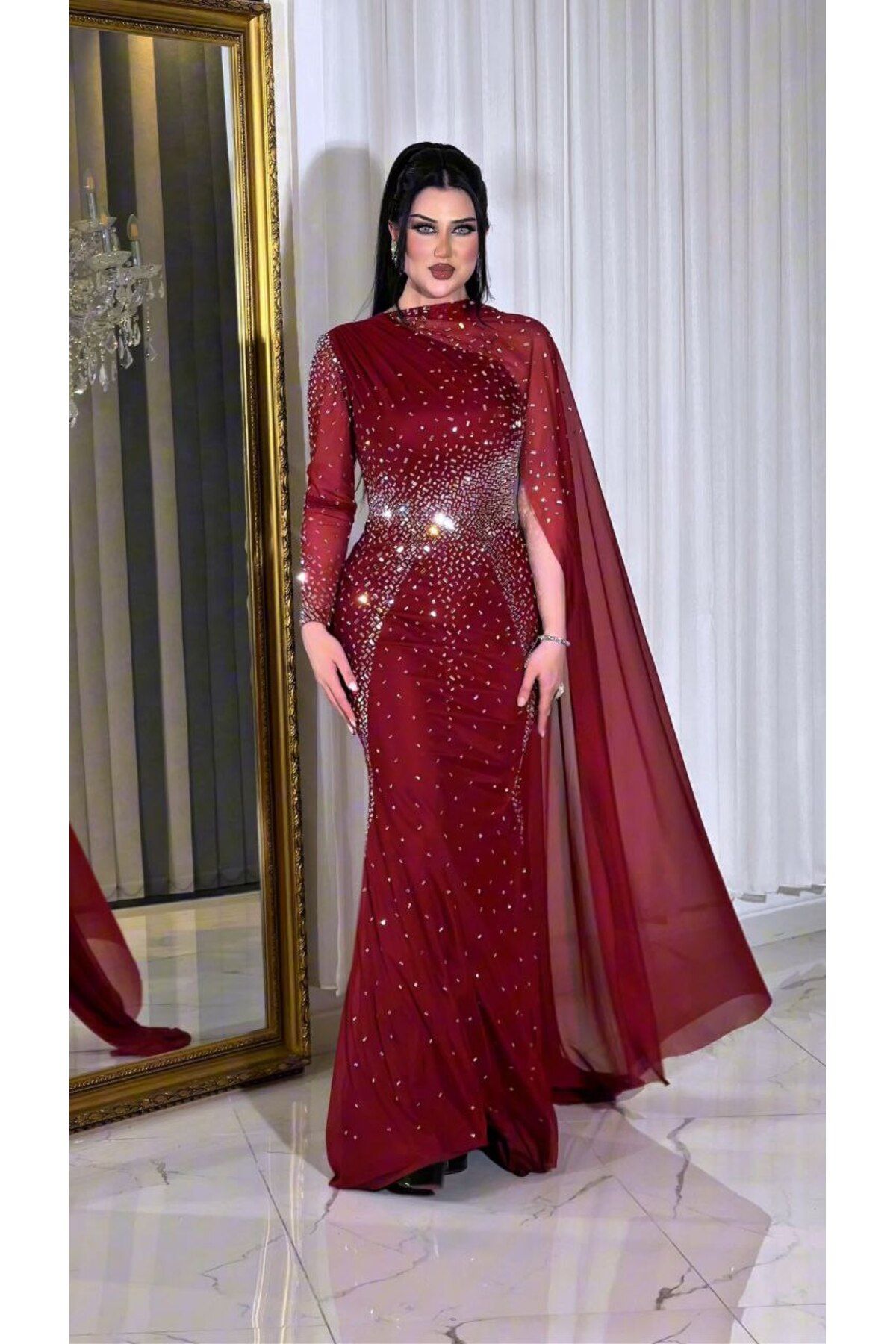 ZENABİYEM Zena Fashion Tek Omuz Kuşaklı Balık Abiye Elbise