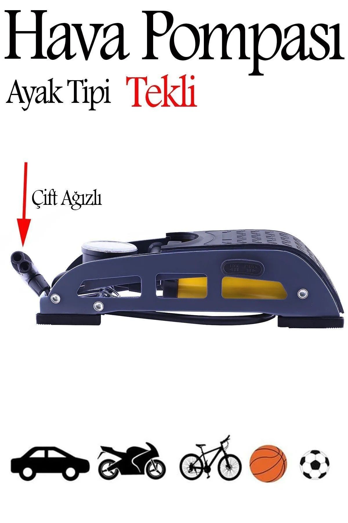 nublado Ayaklı Tipi Hava Pompası Tekli Göstergeli Kilitli Teker Araç Bisiklet Pompası MFT