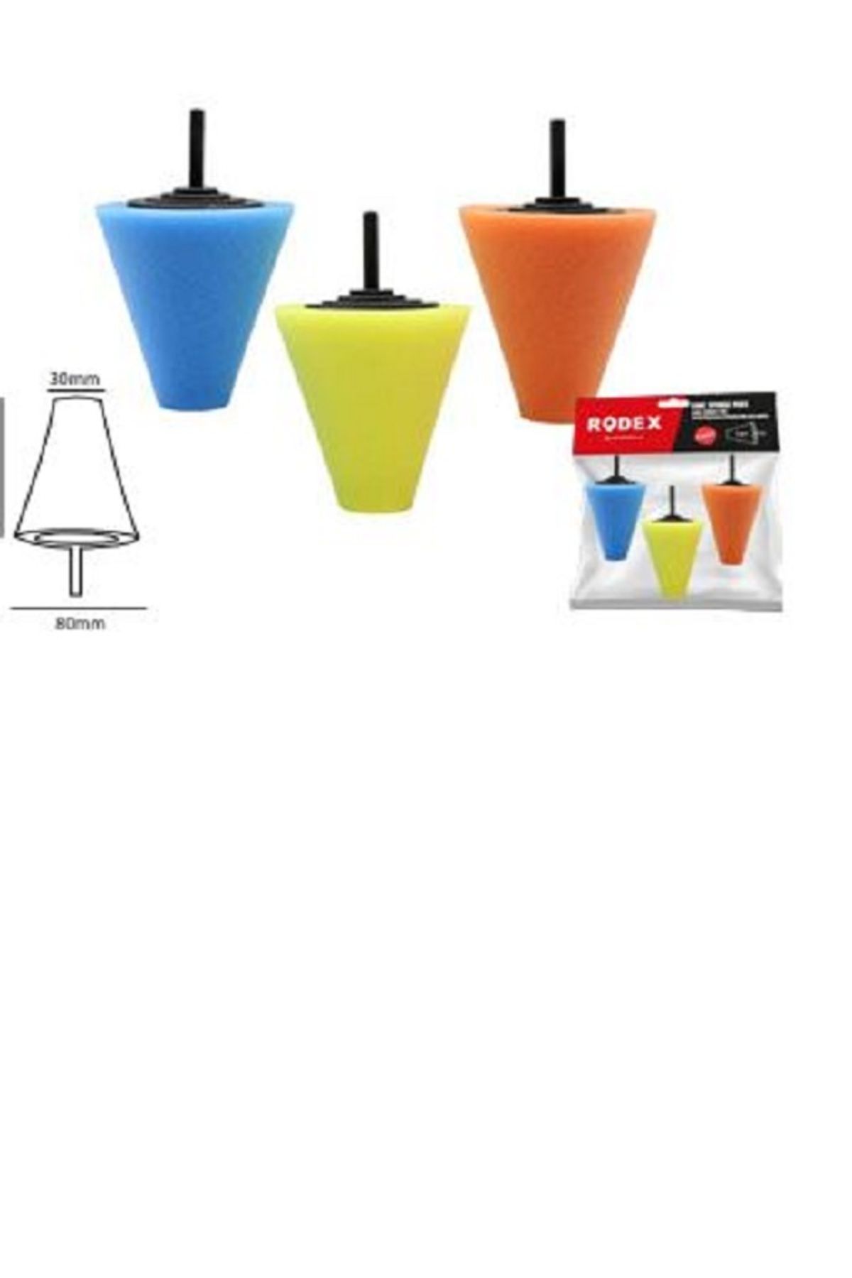 Rodex KONİK SÜNGER METAL PARLATMA SETİ 3PCS/SET