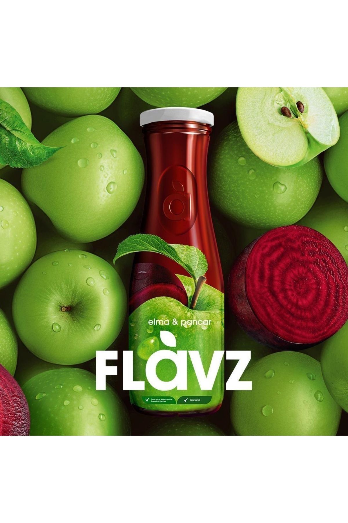 FLAVZ %100 Doğal Elma & Pancar Meyve Suyu 640ml Cam Şişe- Gerçek Meyveden, Katkısız