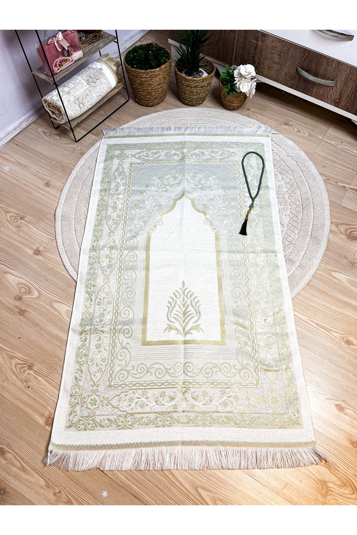 Mios Store Çiçek Desenli Simli Seccade Bohçalık Umre Çeyizlik