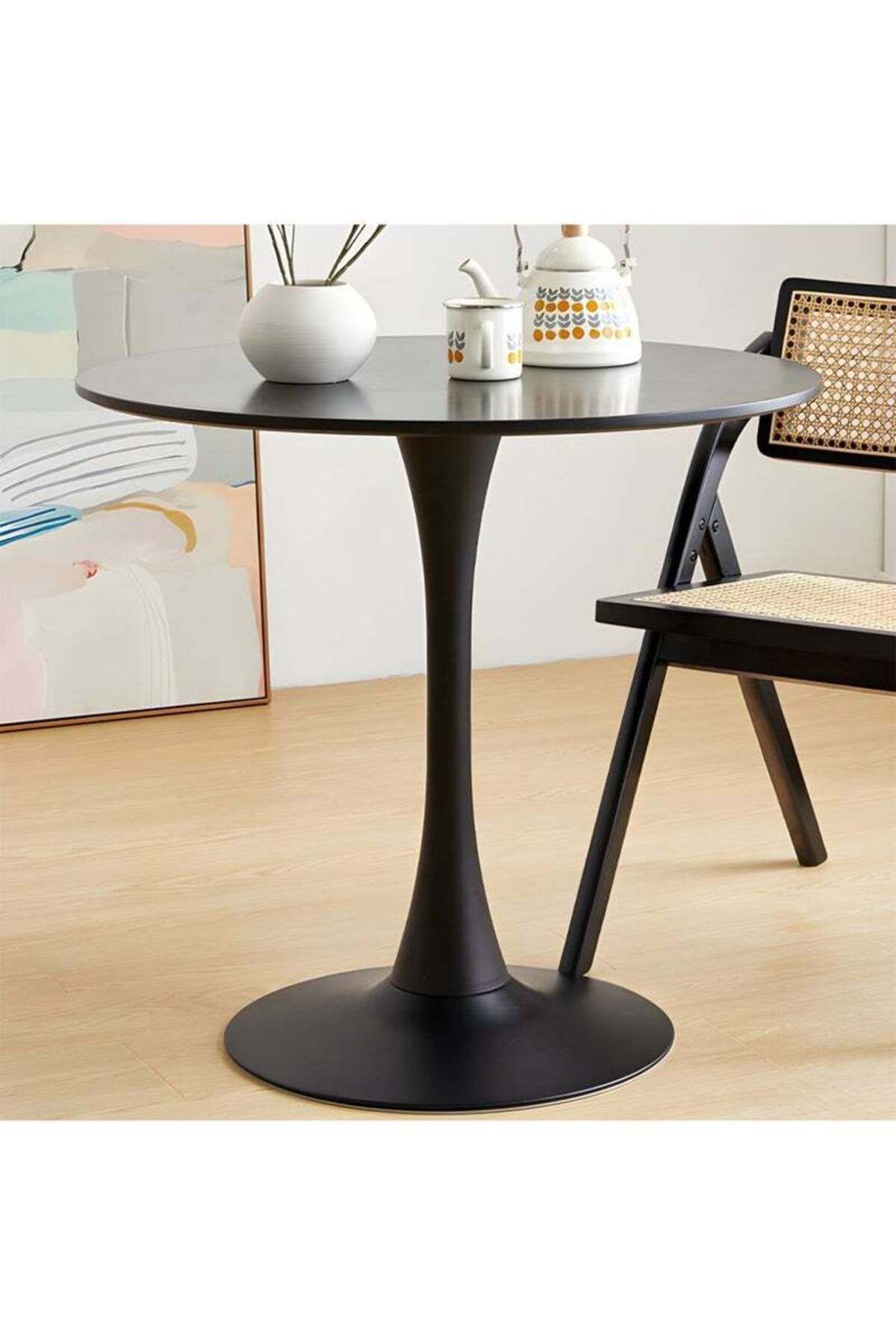 Taimi-Round Dining Table Elegant Plastic 90x90x73cm Coffee Table for Living Room, Dining Room, Black 8