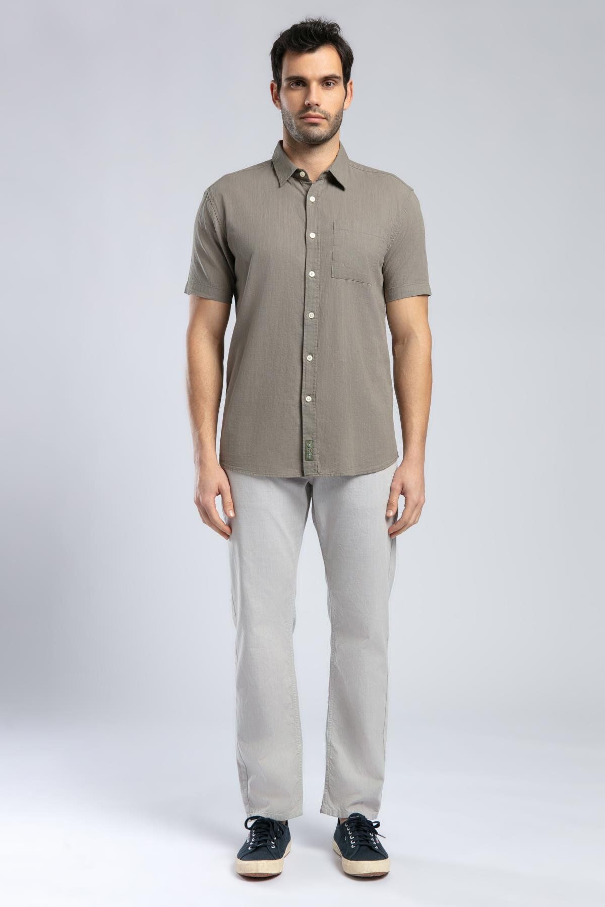Lee Cooper Desola Erkek %100 Pamuk K.Kol Dokuma Gömlek Haki
