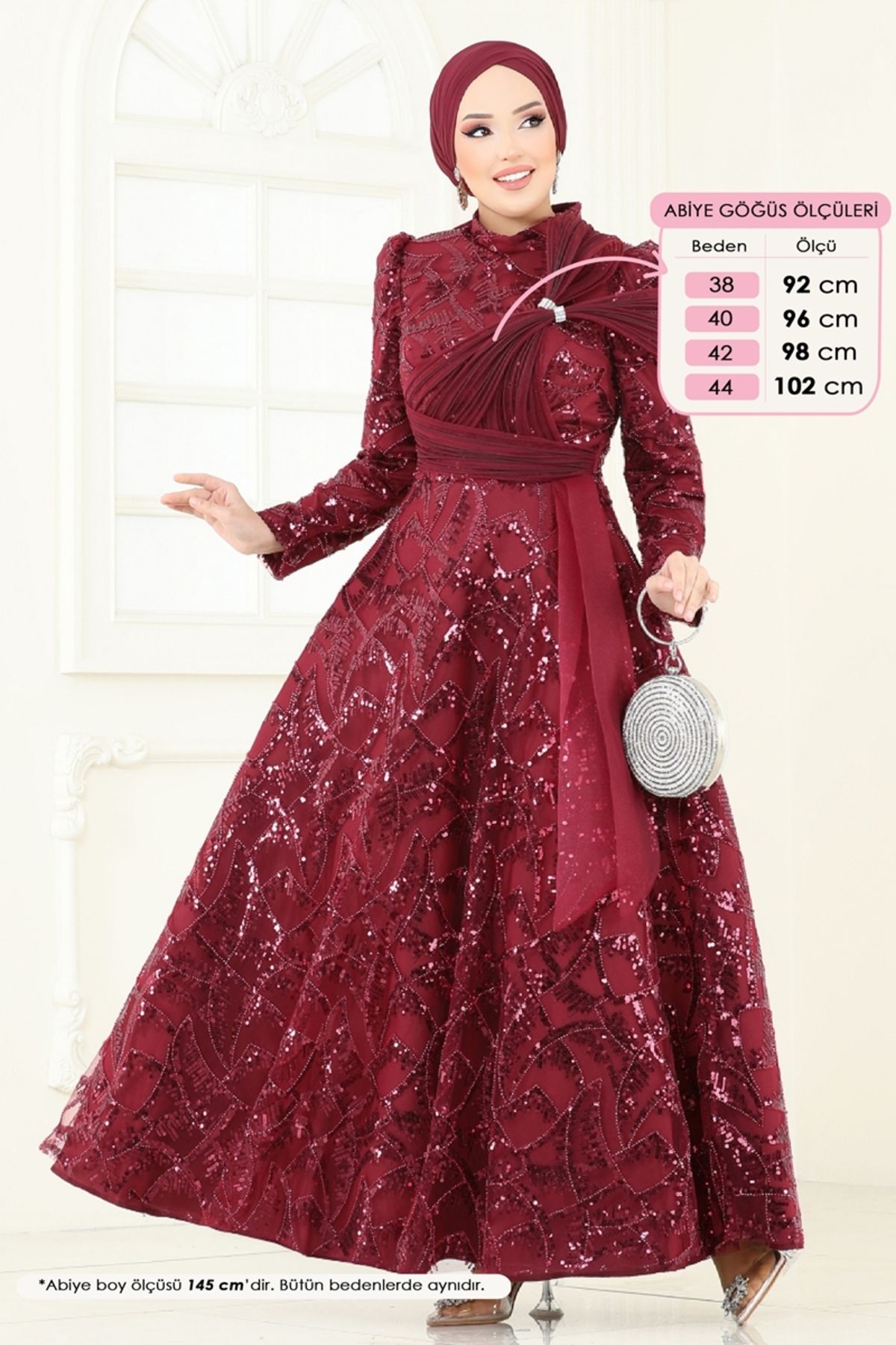 Modaselvim SUAL Taş Detay Abiye 5099D170 Bordo