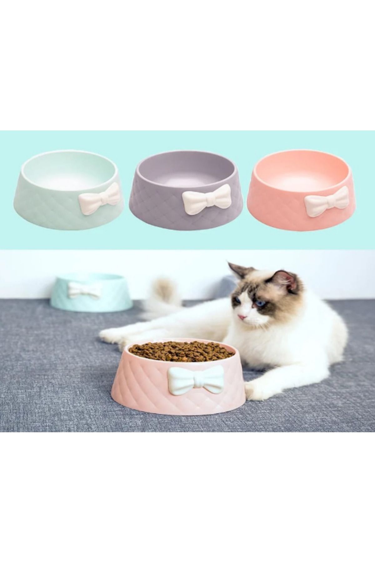 kuzenler store Mikopet Şık Desenli Fiyonklu Mama Kabı