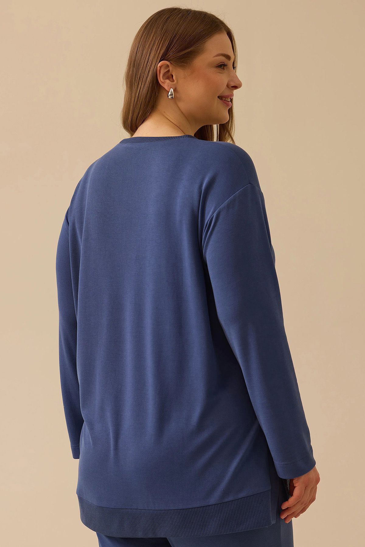 Gala-Xi-Galaxi Women's Plus Size Side Slit Long Sleeve Tunic 4014 Blue 4