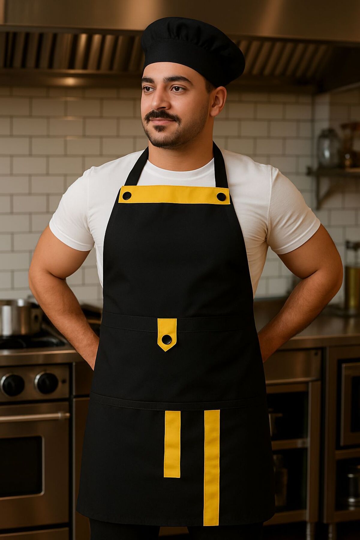 ATA İŞ GÜVENLİĞİ Şef Önlüğü Garson Kafe Aşçı Barista Unisex Askı Ayarlı Cepli Mutfak Önlük