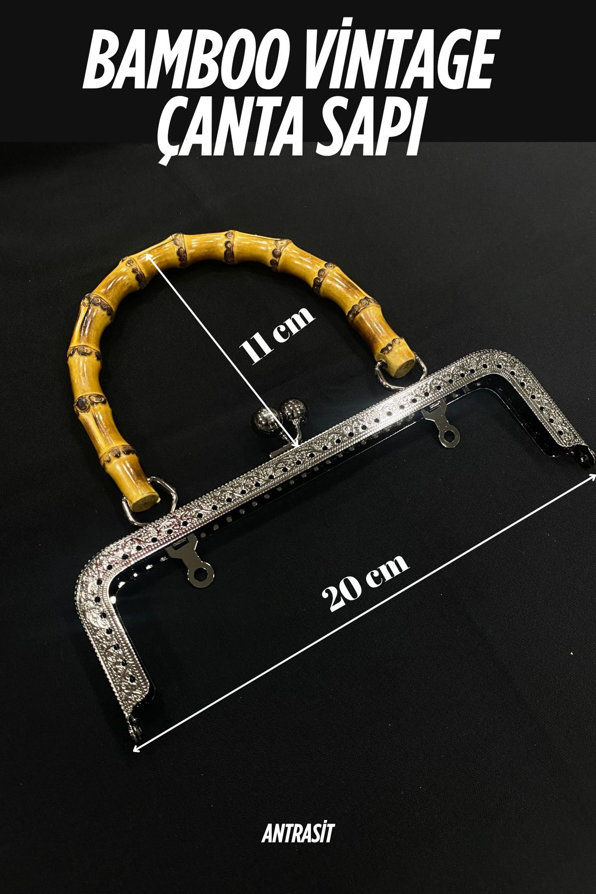Kardelux Doğal Bambu Saplı Çanta Sapı Klipsi Kare- 20 cm