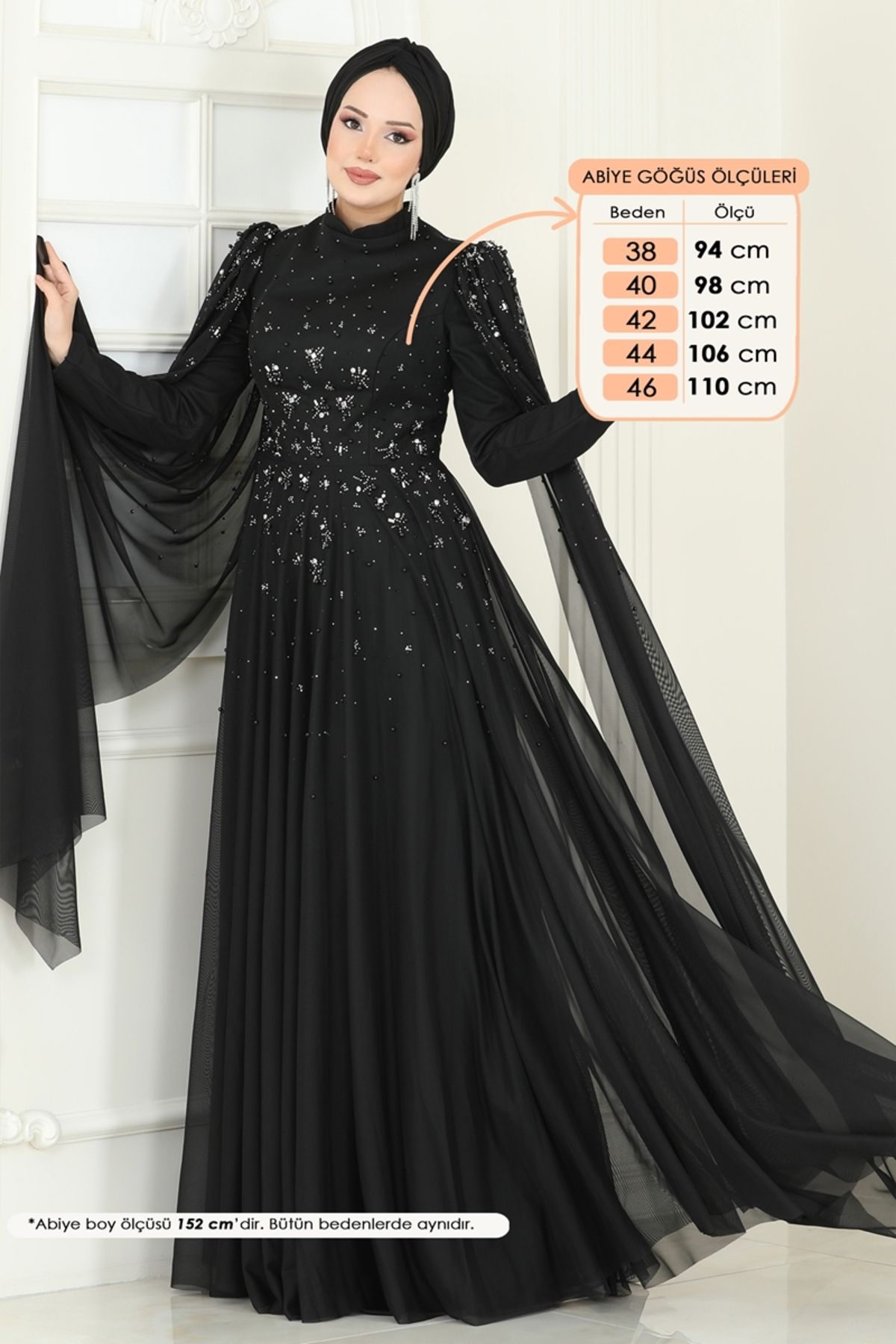 Modaselvim SUAL Kolları Pelerinli Abiye 5117D170 Siyah