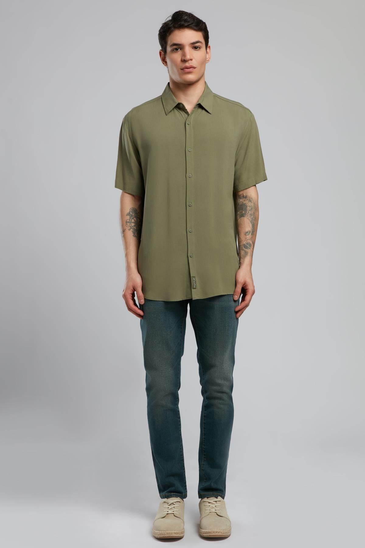 Lee Cooper Basices Erkek Uzun Kol Dokuma Gömlek Haki