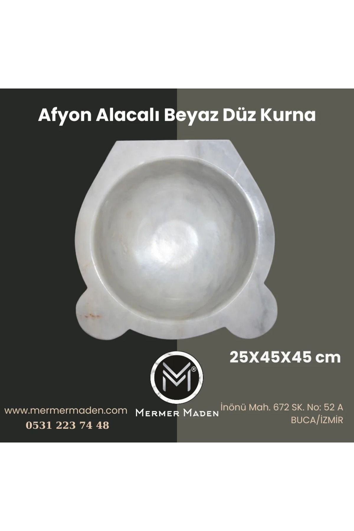 MermerMaden Afyon Alacalı Beyaz Düz Kurna