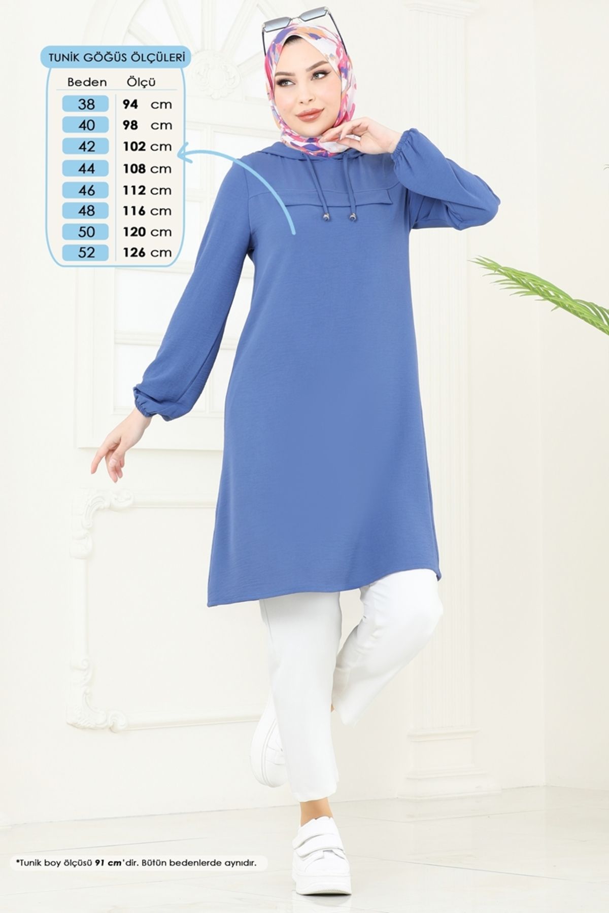 Modaselvim Kapşonlu Aerobin Tunik 3003BM387 İndigo
