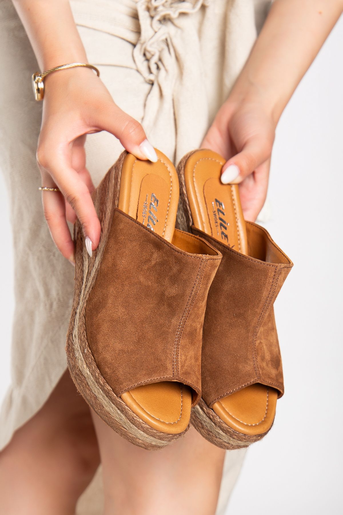 Elile Shoes Hakiki Deri Süet 33-34-35 Numaradan 41-42-43-44-45 Numaraya Kadar Dolgu Topuk Terlik
