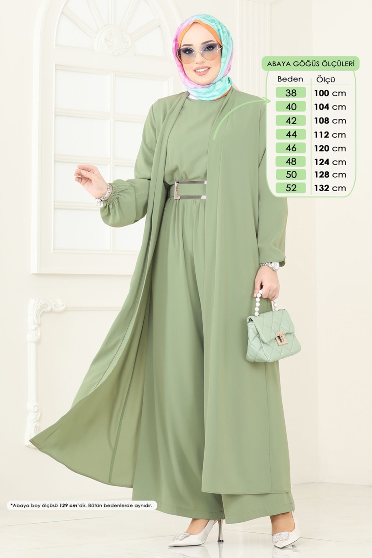 Modaselvim Beli Lastikli Abaya Tulum 2628SL432 Çağla