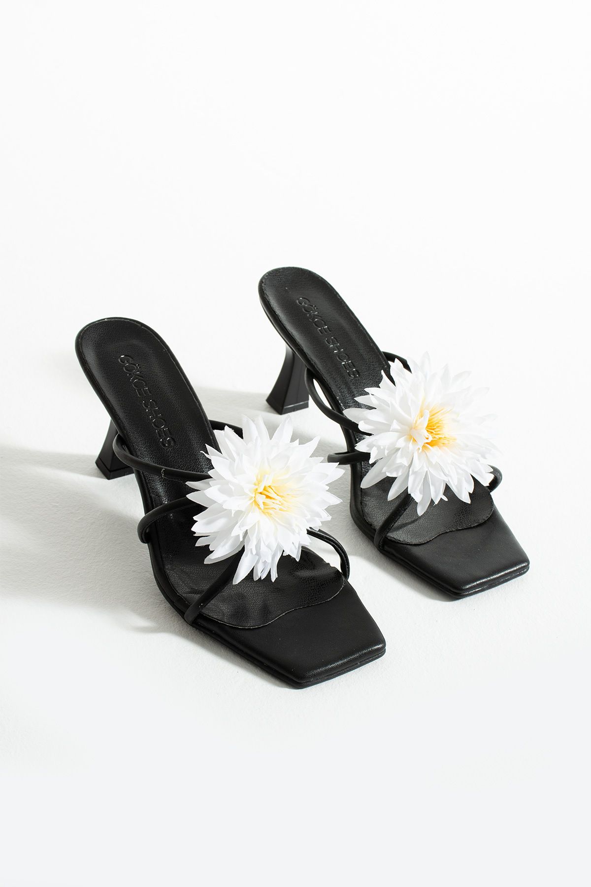 Gökçe Shoes Sany Siyah Çiçek Detay Kadın Topuklu Terlik