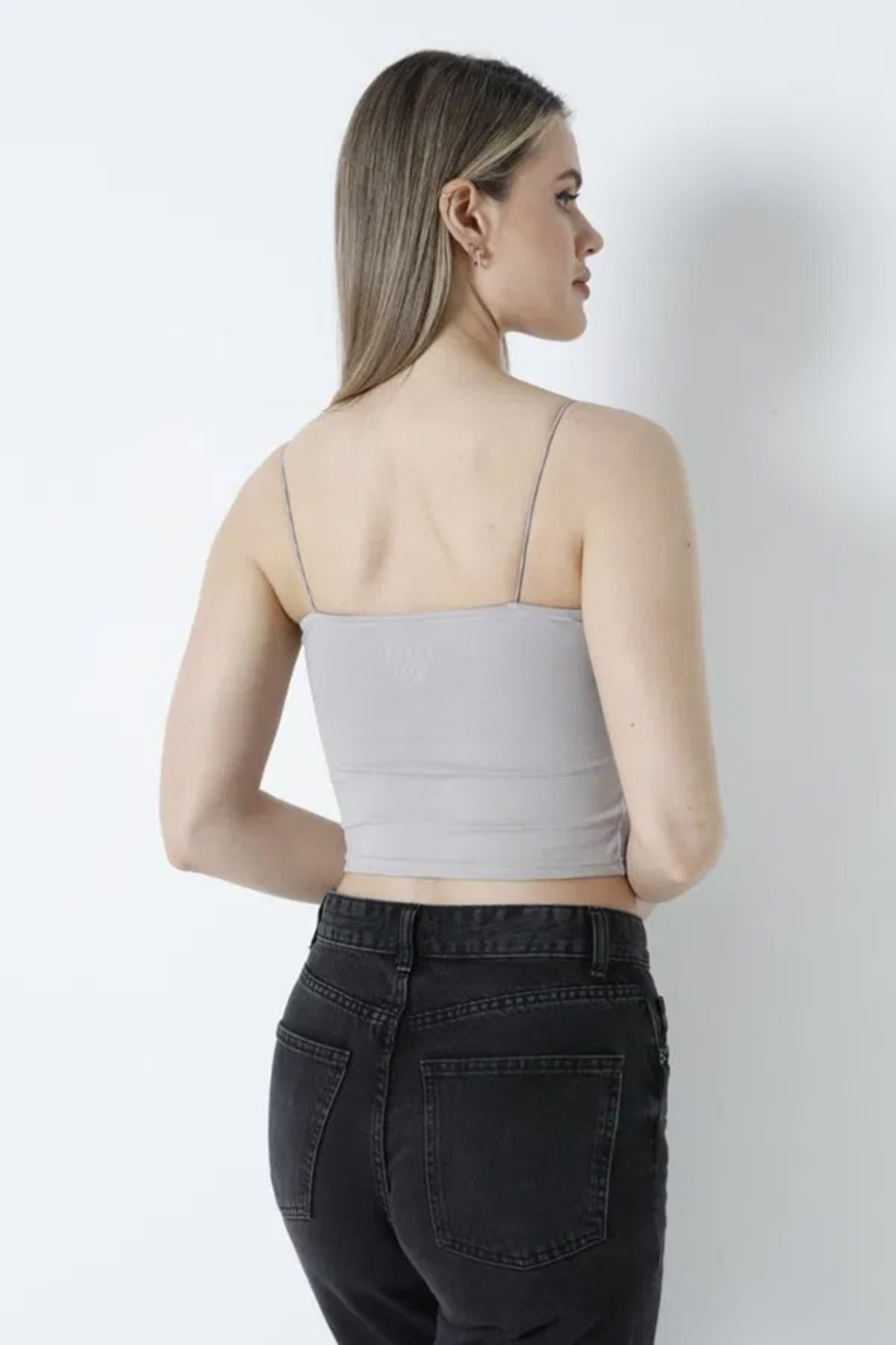 Butik Düz Orta Kadın Kahverengi Atlet Crop - 26344