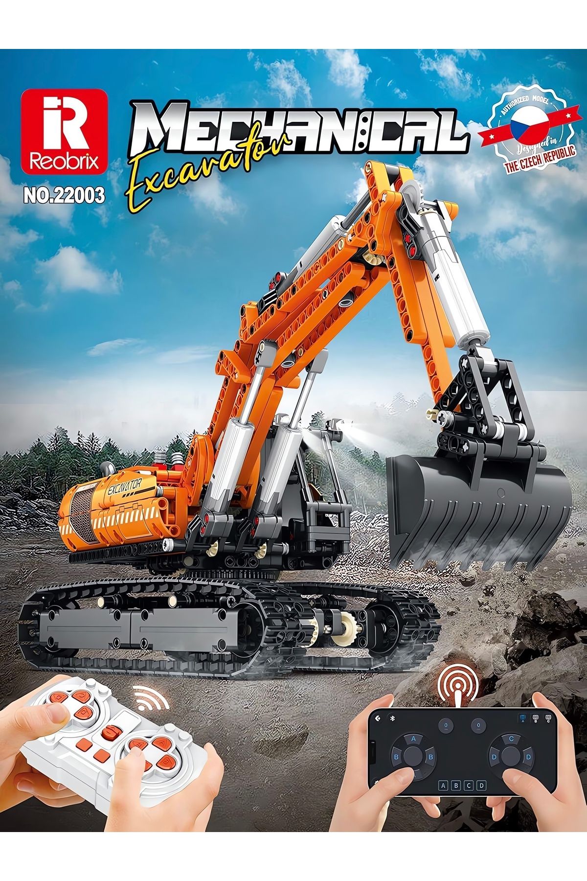 REOBRIX-Excavator Rc Controlled, Technical Block Building Kit (1106 Parts) 1