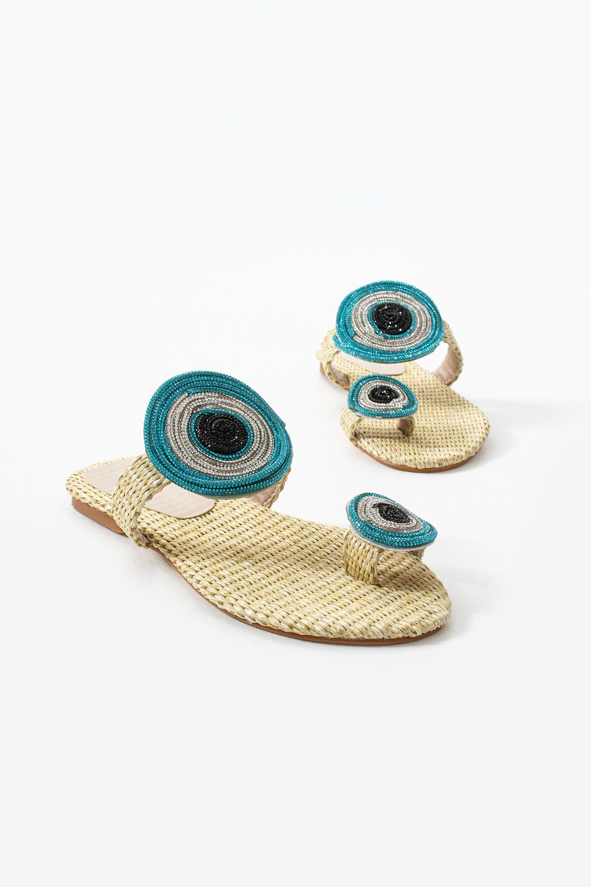 Gökçe Shoes Necha Hasır Sonsuz Toka Detay Kadın Parmak Arası Terlik