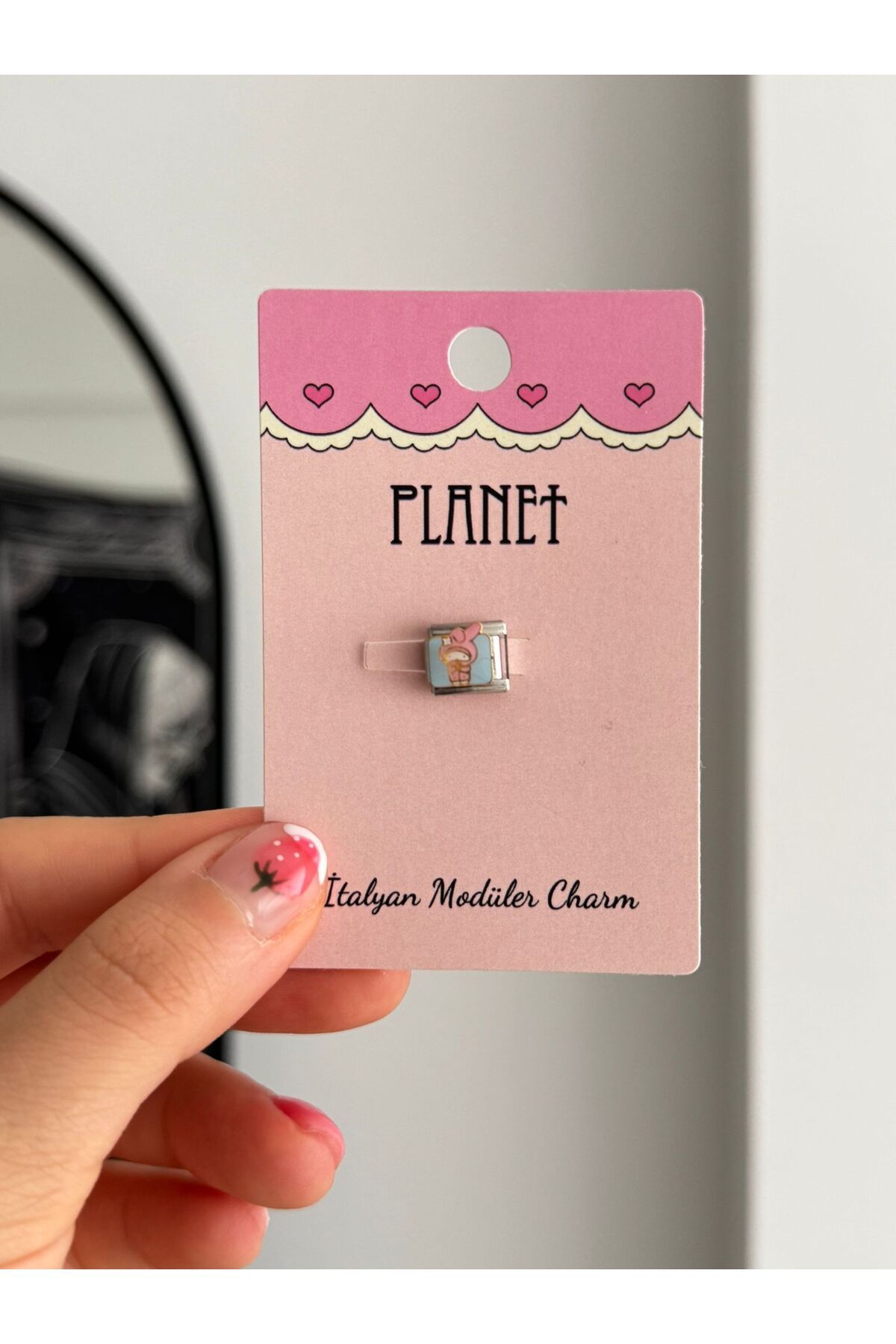 Planet Butik Pink Rabbit Kartlı İtalyan Charm