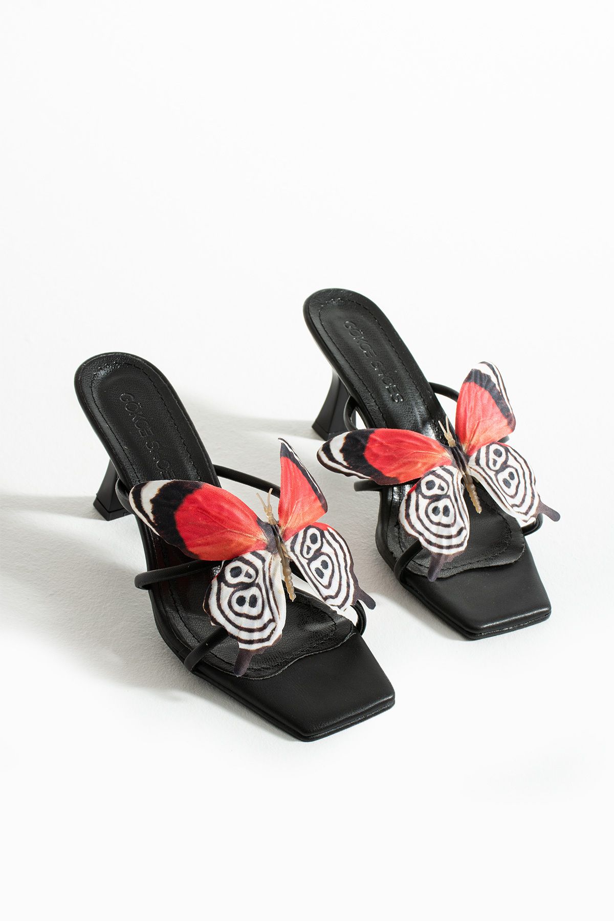 Gökçe Shoes Marel Siyah Kelebek Detay Kadın Topuklu Terlik