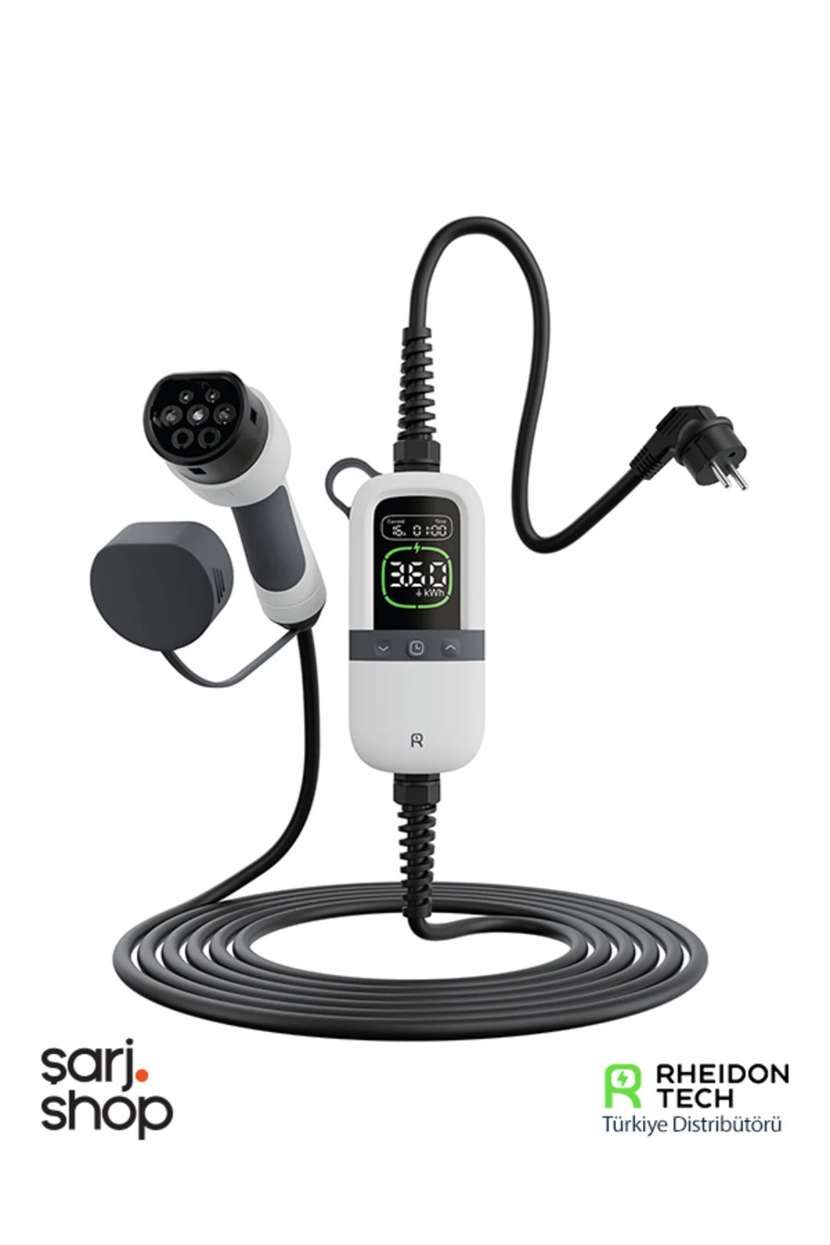RHEİDON Rheidon 3.6kW Taşınabilir Elektrikli Araç Şarj Cihazı – 7,5 Metre Kablo / 10A & 16A Uyumlu / IP65