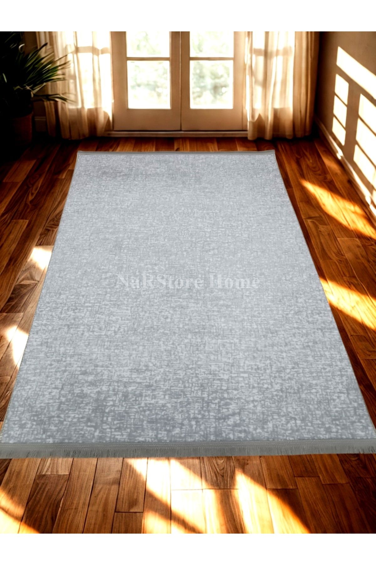 NaRStore Home Düz Desen Gri Saçaklı Kaymaz Taban Kesme Yıkanabilir Halı Yolluk